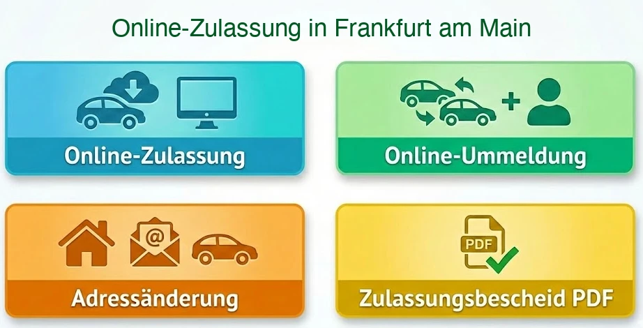 Online Zulassungsverfahren wie Zulassung, Ummeldung, Adressänderung oder Wiederzulassung in Frankfurt am Main